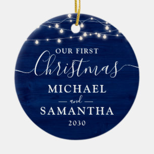 Rustic Our First Christmas Couple Customised Ceramic Ornament