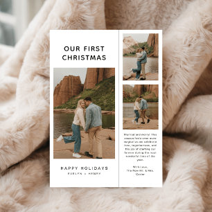 Rustic Our First Christmas Photo Modern Newlywed Holiday Card