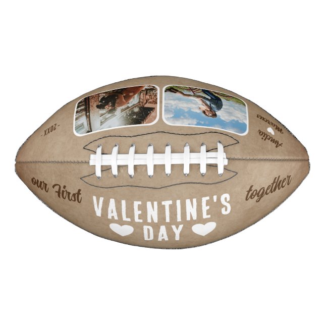Rustic Our First Valentine's Day Together 2 Photo Football (Front)