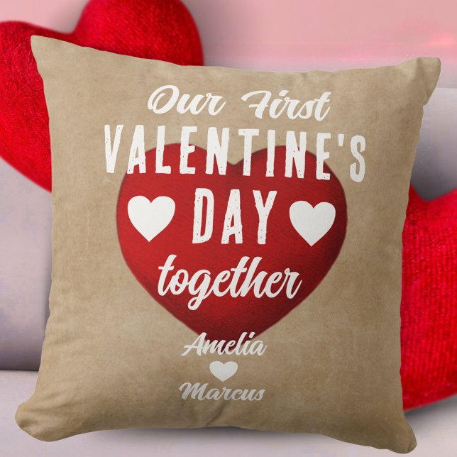 Rustic Our First Valentine's Day Together Heart Cushion (Creator Uploaded)