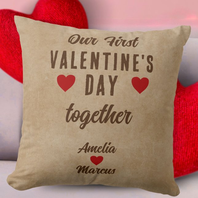 Rustic Our First Valentine's Day Together Heart Cushion (Creator Uploaded)