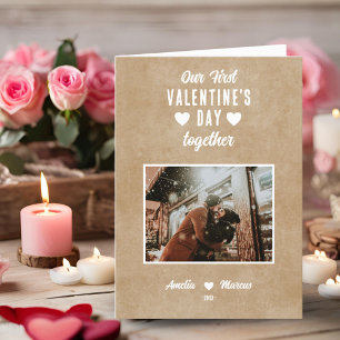 Rustic Our First Valentine's Day Together Photo Holiday Card