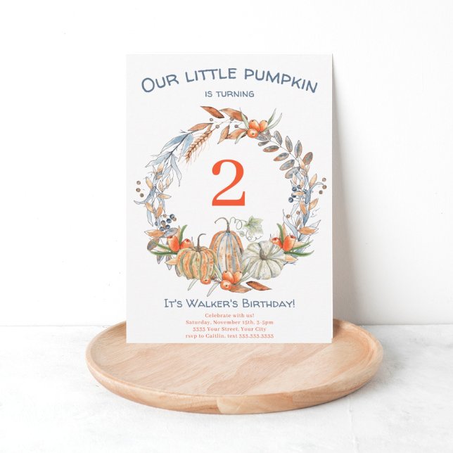Rustic Our Little Pumpkin Blue Second Birthday  Invitation (Creator Uploaded)