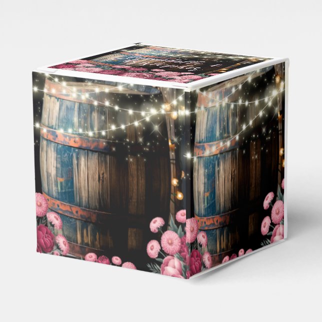 Rustic Outdoor Whimsical Whiskey Barrel Wedding Favour Box (Front Side)