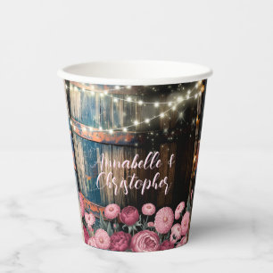 Rustic Outdoor Whimsical Whiskey Barrel Wedding Paper Cups