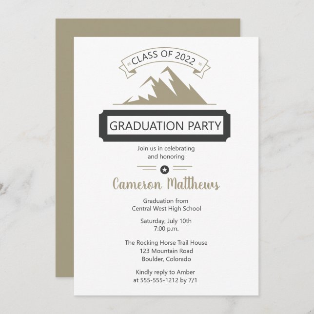Rustic Outdoors Mountain Theme Graduation Party Invitation (Front/Back)