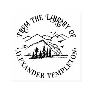 Rustic Outdoors: Mountains Trees Library Book Name Self-inking Stamp