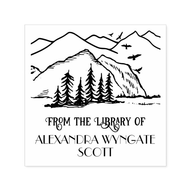 Rustic Outdoors: Mountains Trees Library Book Name Self-inking Stamp (Design)