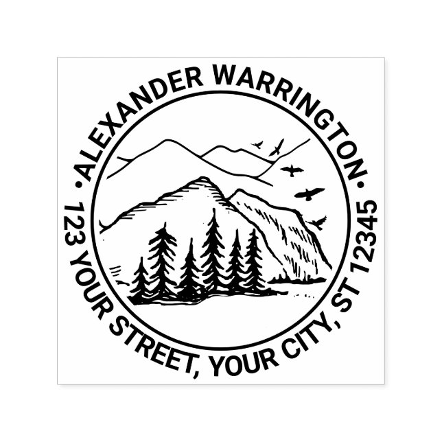 Rustic Outdoors: Mountains Trees Name Address #2 Self-inking Stamp (Design)