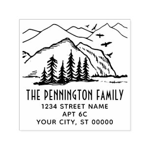Rustic Outdoors: Mountains Trees Name Address #2 Self-inking Stamp