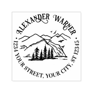 Rustic Outdoors: Mountains Trees Name Address Self-inking Stamp