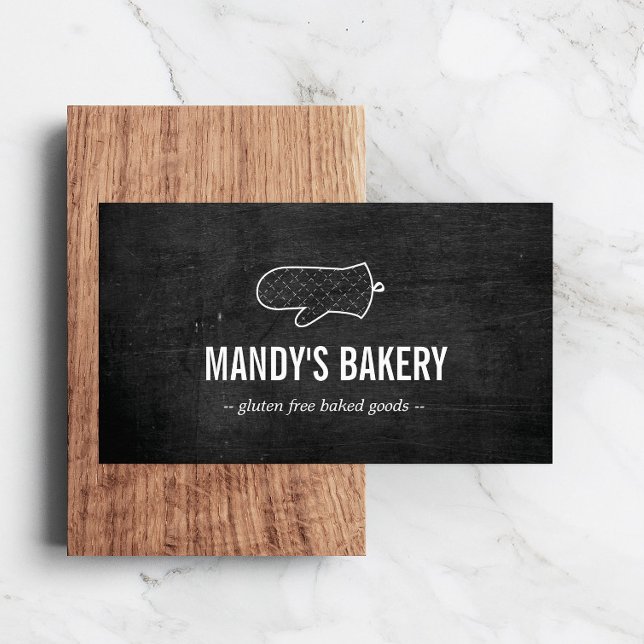 Rustic Oven Mitt Logo on Black Wood for Bakery Business Card (Creator Uploaded)