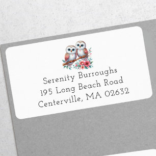 Rustic Owl Couple Boho Country Pink Green Floral Label