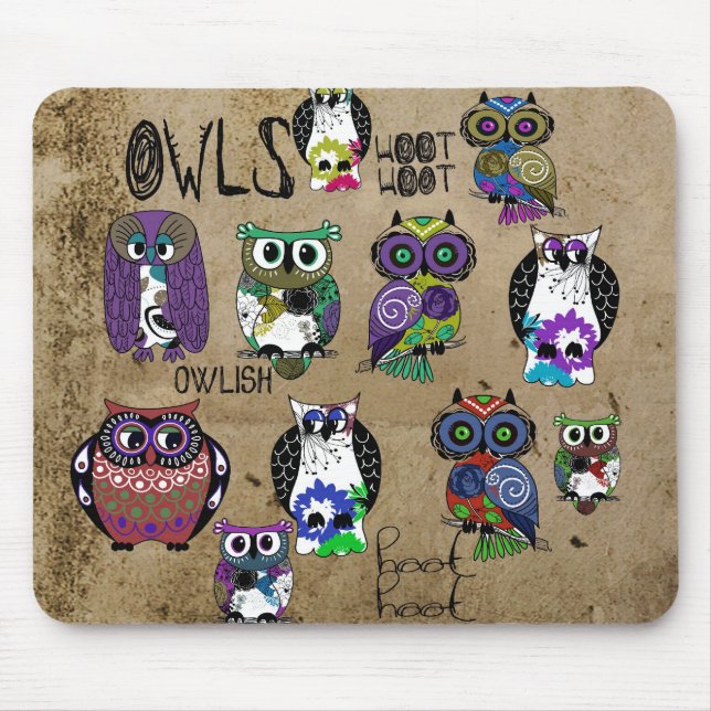 Rustic Owl Design Mouse Pad (Front)