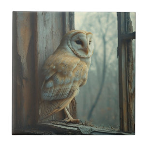 Rustic Owl In The Window Art Ceramic Tile