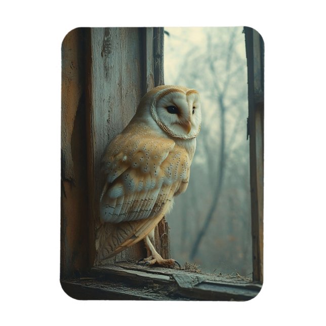 Rustic Owl In The Window Art Flexible Magnet (Vertical)