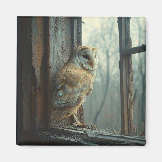 Rustic Owl In The Window Art Magnet (Front)