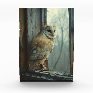 Rustic Owl In The Window Art Photo Block