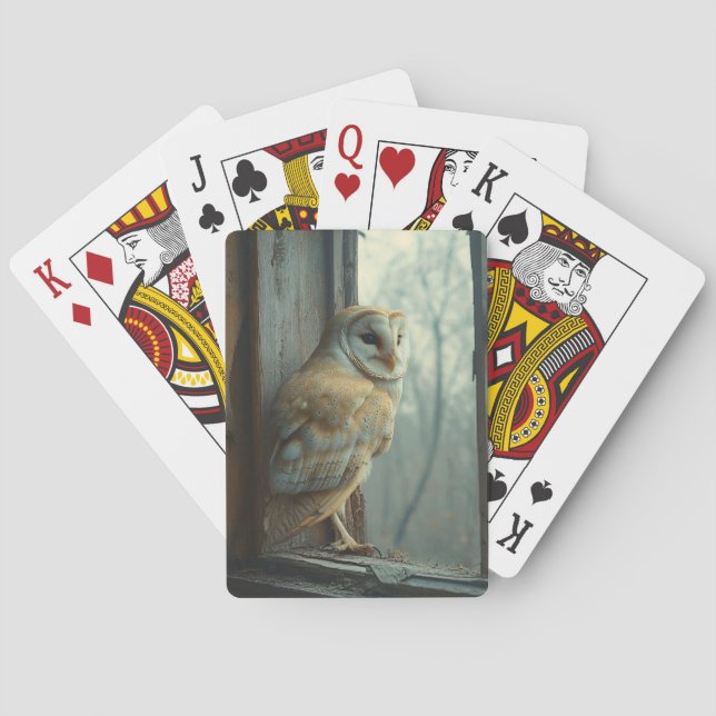Rustic Owl In The Window Art Playing Cards (Back)