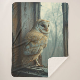 Rustic Owl In The Window Art Sherpa Blanket