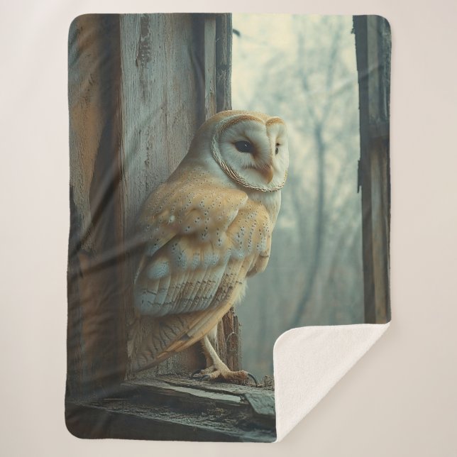 Rustic Owl In The Window Art Sherpa Blanket (Front)
