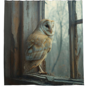 Rustic Owl In The Window Art Shower Curtain