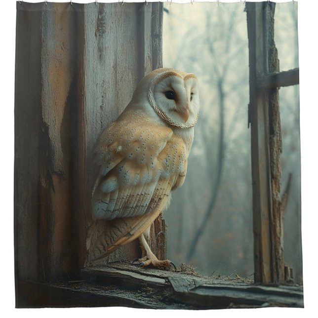 Rustic Owl In The Window Art Shower Curtain (Front)