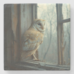 Rustic Owl In The Window Art Stone Coaster