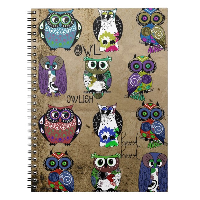 Rustic Owls Folk Art Notebook (Front)
