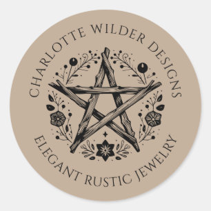 Rustic Pagan Wiccan Rustic Kraft Jewellery Designe Classic Round Sticker