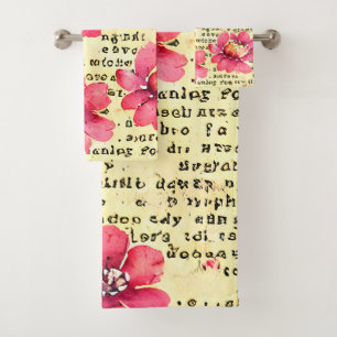 Rustic painted background with floral and letters bath towel set