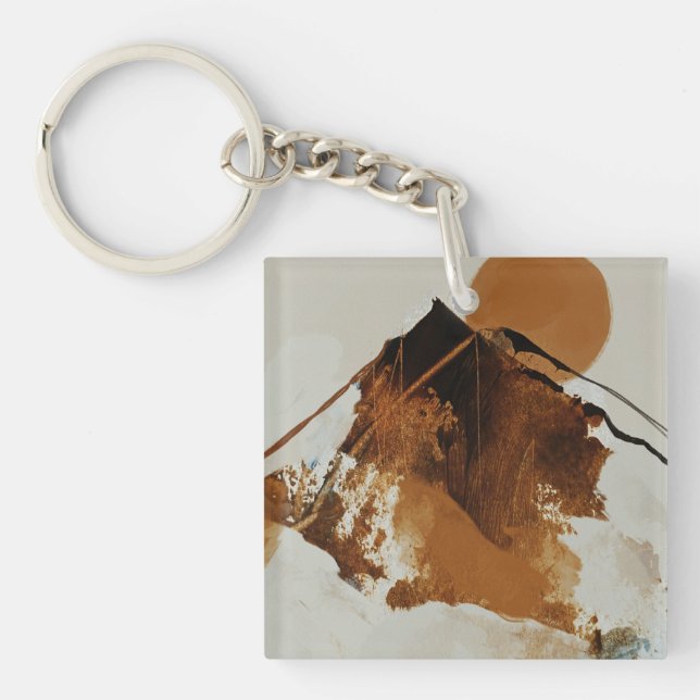 Rustic Painted Mountain Landscape Throw Pillow Key Ring (Front)