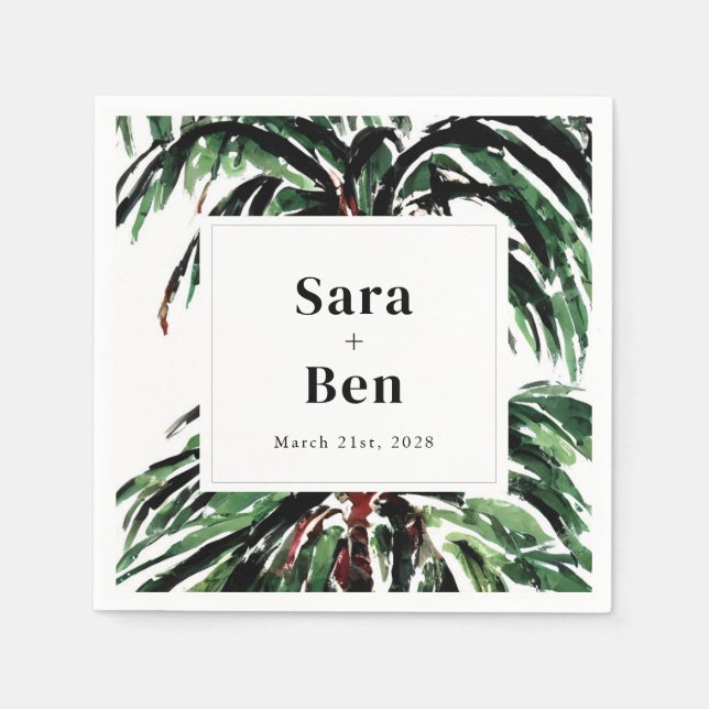 Rustic Painted Palm Trees Beach Wedding Napkin (Front)