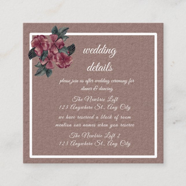 rustic painted rose wedding enclosure card (Front)