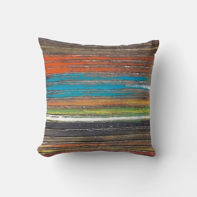 rustic painted stripes on wood pattern cushion (Front)