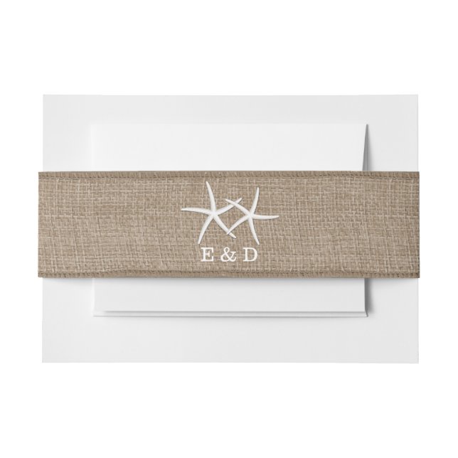 Rustic Pair of Starfish Burlap Wedding Invitation Belly Band (Front Example)