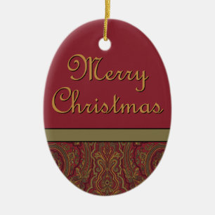 Rustic Paisley Merry Christmas Ceramic Ornament