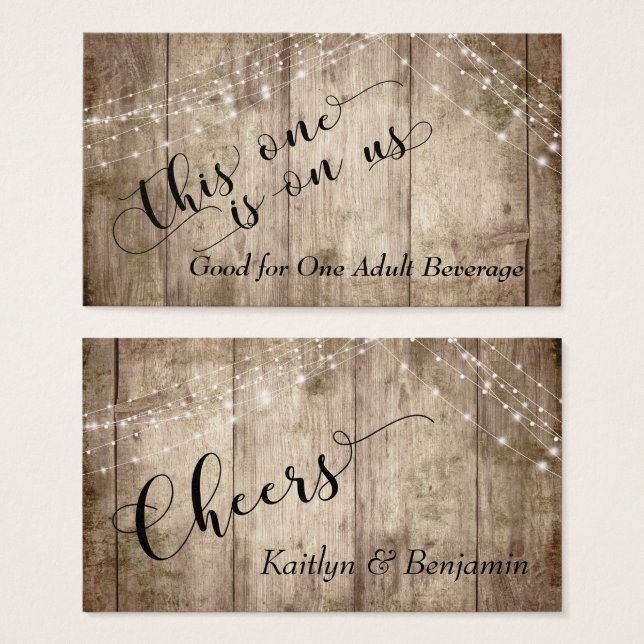 Rustic Pale Brown Wood w/ Lights Drink Tickets (Front & Back)