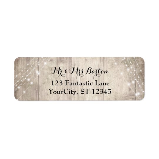 Rustic Pale Brown Wood, White Lights Wedding 2 Return Address Label