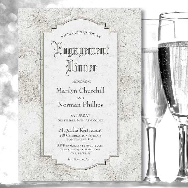 Rustic Pale Grey Carved Stone Engagement Dinner Invitation (Creator Uploaded)