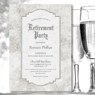 Rustic Pale Grey Carved Stone Retirement Party Invitation