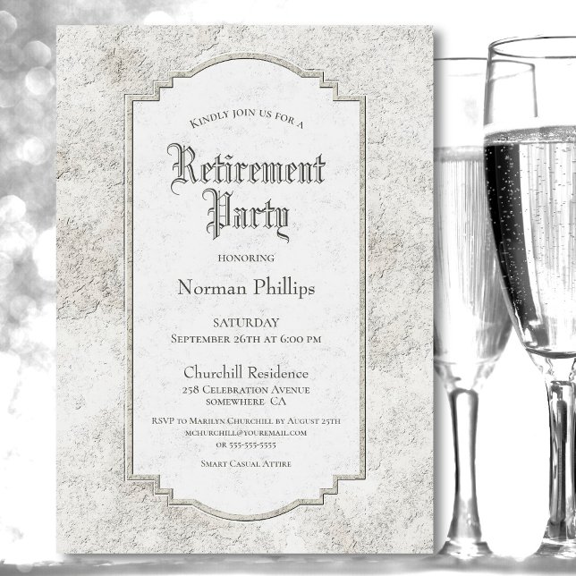 Rustic Pale Grey Carved Stone Retirement Party Invitation (Creator Uploaded)