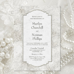 Rustic Pale Grey Carved Stone Wedding Invitation