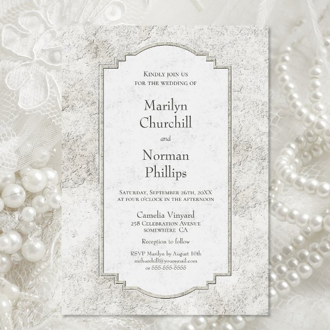 Rustic Pale Grey Carved Stone Wedding Invitation (Creator Uploaded)