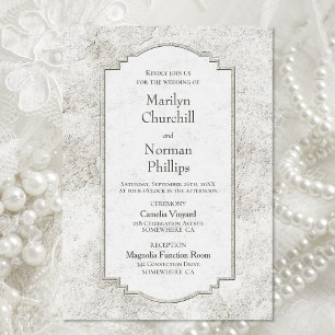 Rustic Pale Grey Carved Stone Wedding Invitation