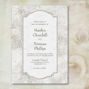 Rustic Pale Grey Carved Stone Wedding Invitation