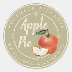 Rustic Pale Olive Green Homemade Apple Pie Classic Round Sticker