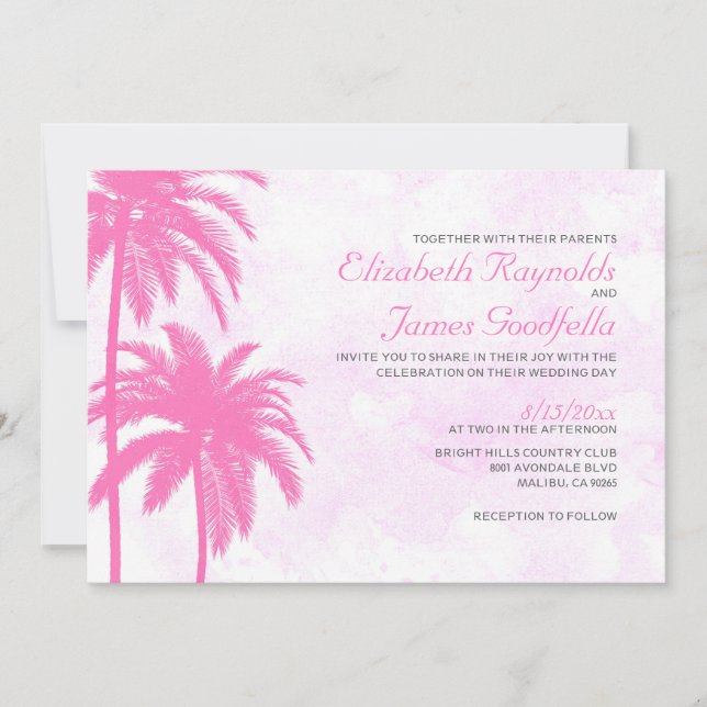 Rustic Palm Tree Beach Wedding Invitations (Front)