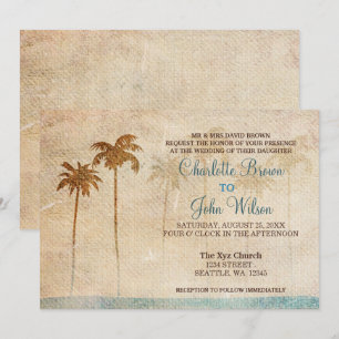 Rustic Palm Trees Beach Wedding Invitations