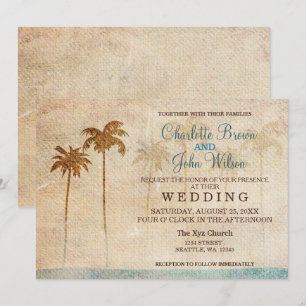 Rustic Palm Trees Beach Wedding Invitations